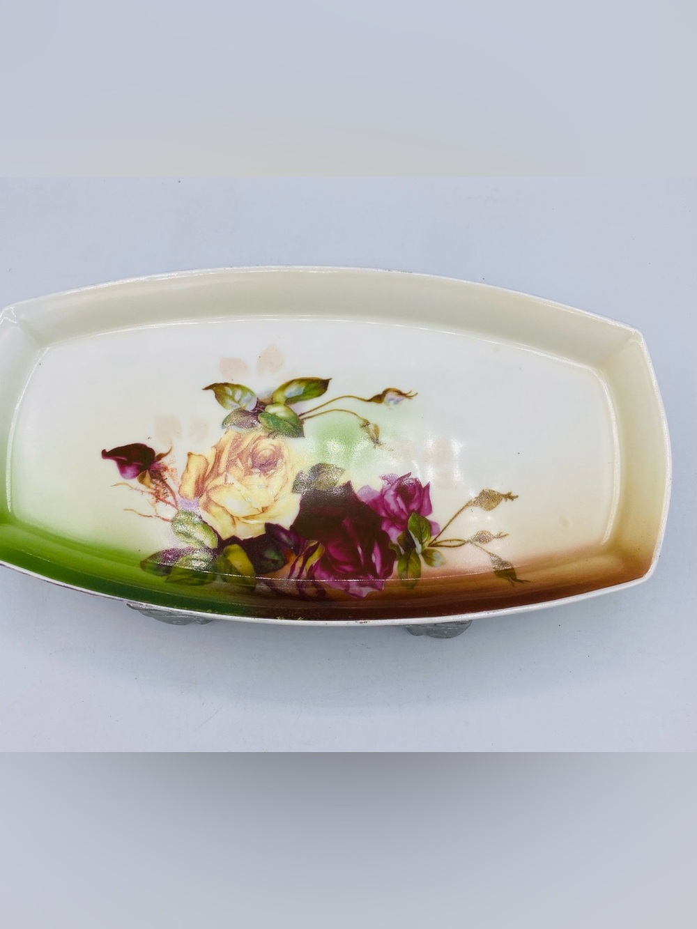 Vintage Floral Porcelain Serving Tray Relish Celery Dish Signed Silesia On Back - Picture 8 of 9